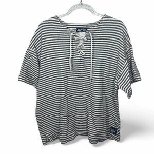 Vintage Surf Style Striped Top Boxy Lace Up Made In USA